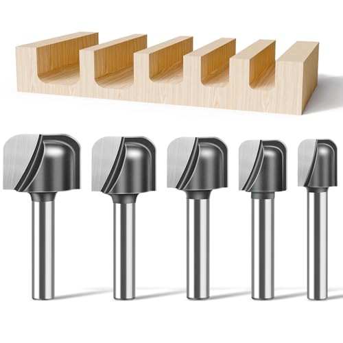Bowl and Tray Router Bits with 1/4" Shank 5PCS Carbide Signmaking Carving Router Bit Set Radius:1/8",1/8" 5/32",1/4",1/4". (1/4" Shank)