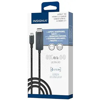 INSIGNIA 6 ft. 8K Ultra HD USB-C to HDMI 2.1 Braided Cable, 8K High-Resolution, 48Gbps high-Speed Data Transfer, Gold Plated connectors for Laptop, Tablet, Smartphone, MacBook, Monitor, TV