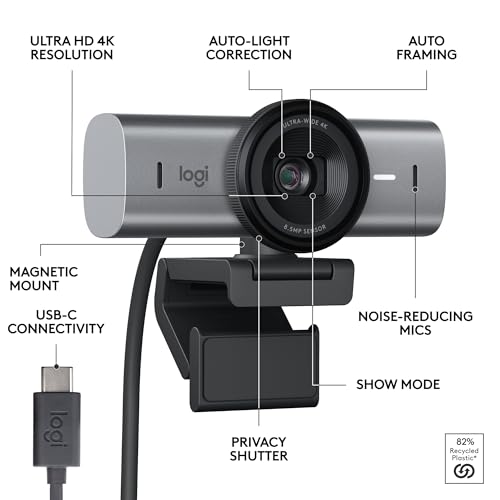 Logitech MX Brio Ultra HD 4K Webcam Collaboration and Streaming - Graphite