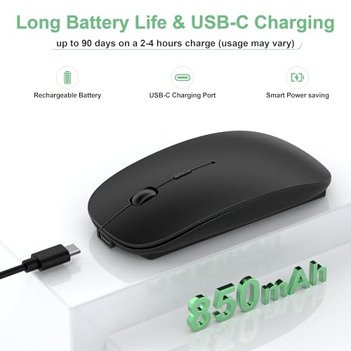 Gizdot-S1 Bluetooth Mouse for Laptop/MacBook Air/Pro & iPad, Wireless Rechargeable Mouse with Type-C, Slim Mouse Jiggler for iMac, 4 Connection Modes, Silent Click, 1600 DPI Compatible Mac OS/Windows