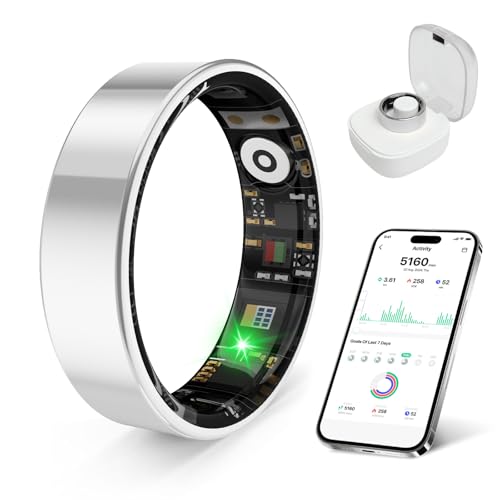 Smart Health Ring, Featuring Stress and Sleep Monitoring Functions, Compatible with iOS and Android,Waterproof Fitness Tracker for Women & Men, No Subscription Fee. (Silver, 9)