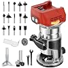 Cordless Router Tool Compatible with Milwaukee 18V Battery, 800W 28000 RPM Brushless Wood Router with 6-Speed Control, Aluminum Base, Depth Adjustment, 15 Router Bits, for Woodworking(Tool Only)