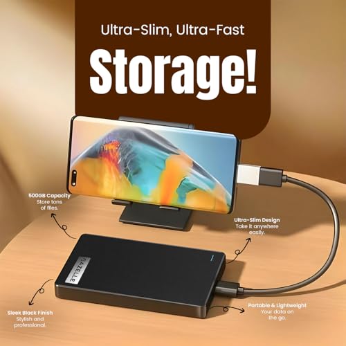 GAZELLE High-Speed 500GB Ultra Slim Portable External Hard Drive - 2-in-1 Type C & USB 3.0, Compatible with PC, Mac, Laptop, PS4, Xbox, iPad, Tablet, Mobile (Black) - 1 Year Warranty
