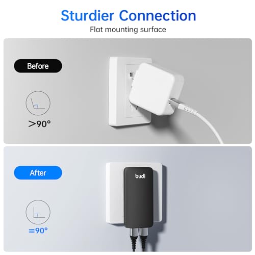 BUDI 17W Extra Slim Portable Wall Charger 2-Port USB-A Charger Foldable Wall Plug Compatible with Home Camera, iPhone IPad Samsung Galaxy(Black USB-A)