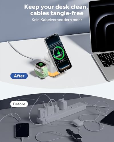 KPON for iPhone Nightstand Charging Station, 3in1 Wireless Charger Stand