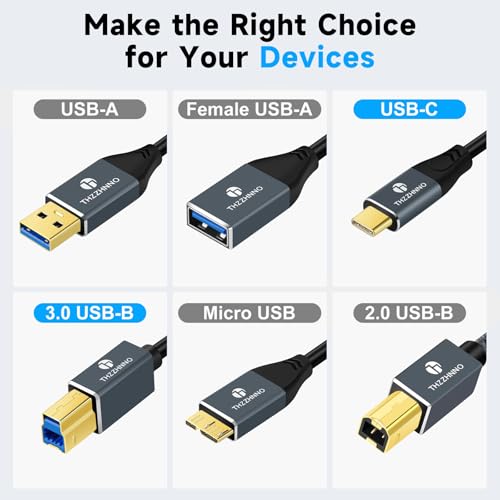 Coiled USB B to USB C Cable, 5Gbps USB C to USB B Printer Scanner Retractable Cable for MacBook, PC, Laptop, MIDI Keyboard, DJ Controller(Extend up from 0.75FT to 3.3FT)