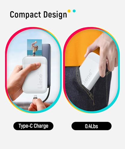 Liene Pearl K100 2x3” Photo Printer, Mini Instant Portable Color Picture Printer Bundle 50 Zink Adhesive Paper, Bluetooth 5.2 Compatible w/iOS & Android Small Phone Sticker for iPhone Smartphone White