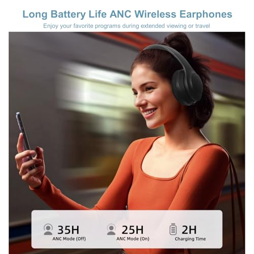 Wireless Over-Ear TV Headphones for Seniors with ANC, Bluetooth 5.3 & 3-in-1 Transmitter (USB/RCA/AUX) for Non-Bluetooth TVs, 35H Playtime, 220g Lightweight Foldable, Gifts for Elderly Parents