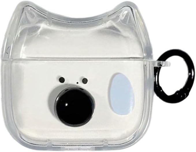 Transparent Clear Earphone Case for AirPods 4, Cute Lovely Cat Face Soft TPU Silicone Case, Kitty Ear AirPods 4 Cover Protective Skin Shockproof Protector for iPod Earbuds -Sweating Dog
