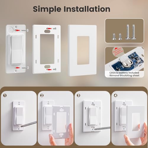 SURAIELEC Wireless Light Switch Receiver Kit, No Neutral Wire for Old Homes