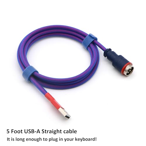 Reverse Coiled USB-C Keyboard Cable, Double-Sleeved Mechanical Keyboard Cable with Detachable Metal Aviator, 5FT USB-C to USB-A (Laser) - Image 6