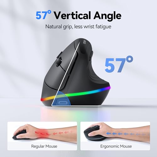 TECKNET RGB Bluetooth Ergonomic Mouse Rechargeable Wireless Multi-Device