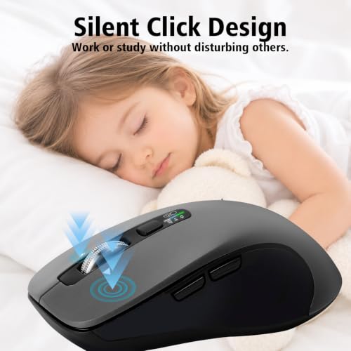 CITLLA Wireless Bluetooth Mouse (USB + BT1 + BT2), Full Size Mouse, 4-Way Scrolling, Multi-Device Silent for Computer, Laptop, iPad, MacBook (Grey) - Image 7