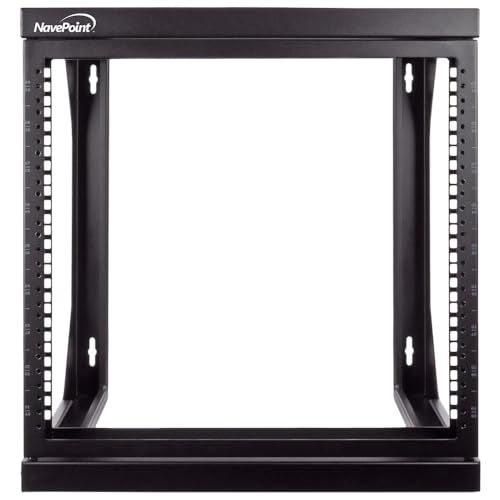NavePoint 9U Open-Frame Server Rack for 19" IT Network Equipment & A/V Devices Free Standing or Wall Mount with 180 Degrees Gate Swing, Black