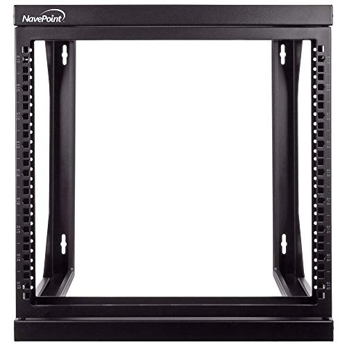 NavePoint 9U Open-Frame Server Rack for 19" IT Network Equipment & A/V Devices Free Standing or Wall Mount with 180 Degrees Gate Swing, Black