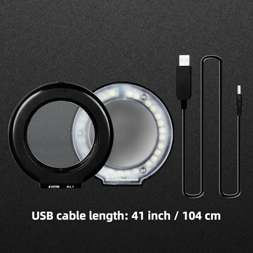 HengTianMei Stereo Microscope Touch Adjustable LED Ring Light Illuminator, for 7-45x Objective Lens Repair Microscope Light Source, USB Port