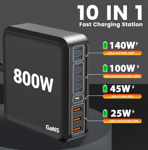 800W USB C Charger Block Fast 10-Port USB C Charging | Charging & Powe - Image 4