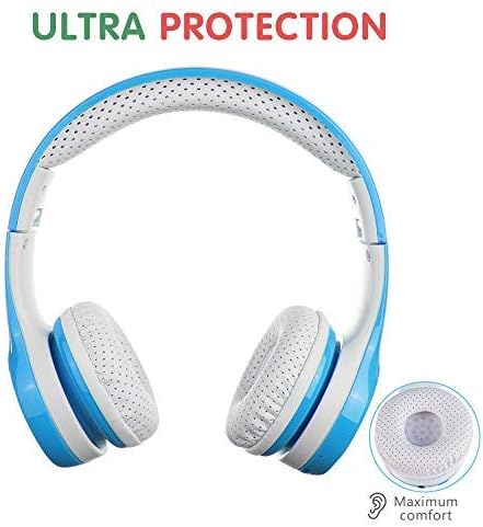 Kids Wireless Headphones, 5 Button Easy Use Bluetooth Toddler Headphones 93db Volume Limited Foldable with Built-in Mic for Cell Phones TV Tablet School Network Boys Girls (Light Blue)