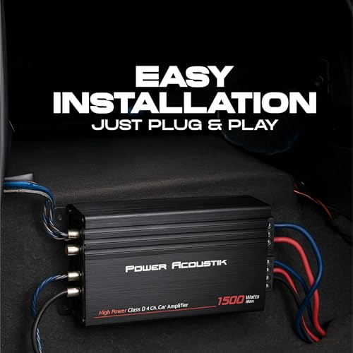 Power Acoustik 4 Channel Car Amplifier – 1500W Max Compact Class D Amp | Small 4-Channel Amp for Tight Installs | Powerful 4 Channel Audio Amp for Full-Range Systems