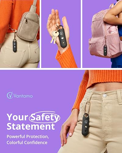 Vantamo Personal Alarm for Self Defense with Low Battery Notice, Strobe Light & Extra Loud 130 dB Double Speakers Safety Keychain Set for Women, Rechargeable Panic Button for Womens Self Defense