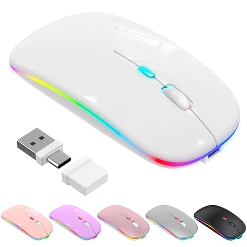 LED Bluetooth Wireless Mouse for MacBook Air Mac Pro Laptop iPad–White - Image 2