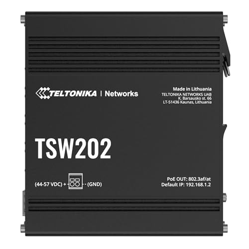 Teltonika TSW202 TSW202000001 Managed PoE+ Ethernet Switch, 8 Gigabit Ethernet Ports, 2 SFP Ports, Layer 2 with Layer 3 Features, PROFINET Certified, DIN Rail Mountable