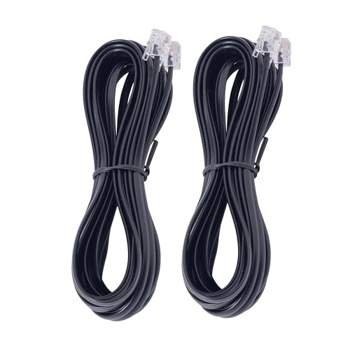 Phone Extension Cord 15 FT Long Phone Cable Line Wire, with Standard RJ11 6P4C Plugs，Black- 2 Pack