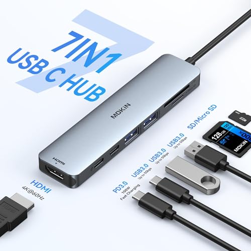 MOKiN USB C Hub HDMI Adapter, 7 in 1 Dongle with SD/TF Card Reader, USB C Data Port, 100W PD, and 2 USB 3.0 - Compatible with MacBook Pro/Air, Dell XPS, Lenovo ThinkPad