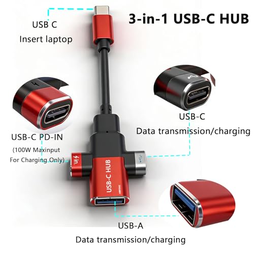 Small USB C HUB 3-in-1 USB Adapter for Carrying on Business Trips/Travels.