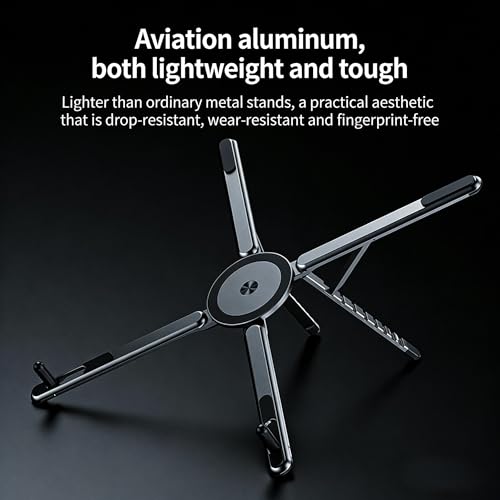 Foldable Laptop Stand, Portable Travel Workstation, Aerospace-Grade Aluminum, Multi-Purpose for Laptop, Tablet and Phone Holder, Stepless Angle Adjustment