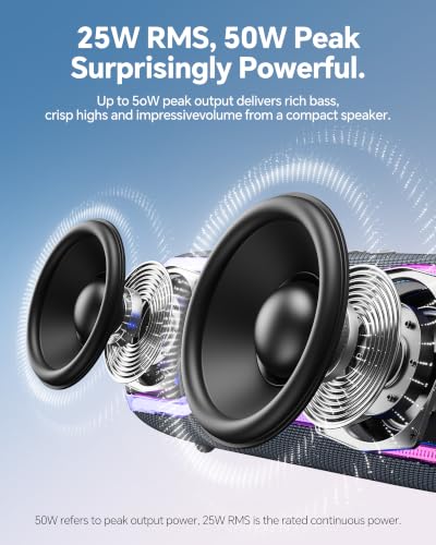 Bluetooth Speaker, IPX7 Waterproof, 50W Peak/25W RMS, Matte Black - Image 3