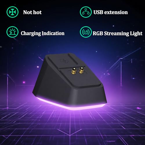 for Logitech G PRO X Superlight/2/2 Dex Dedicated Black Wireless Mouse Charger 11 RGB Modes, Compatible with DeathAdder v2 Pro and Other Gaming mice Gaming Gear for Esports Players (Black)
