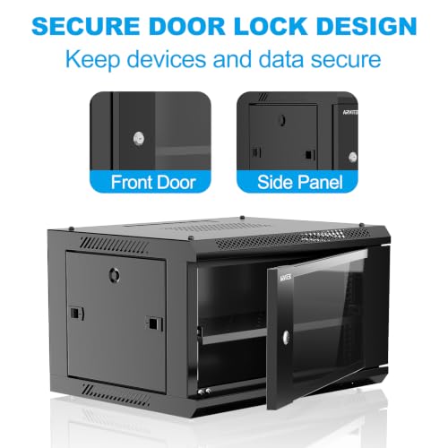 6U Wall Mount Server Rack Enclosure with Locking Glass Door, Removable Side Panels, 17.7inch Depth, Network Cabinet for 19" IT Equipment, A/V Devices, 200 lbs Max. Ground-Mounted Load Capacity