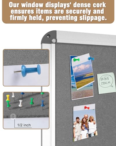 Mifuro 28"x26" Enclosed Bulletin Board, Lockable Weather-Resistant Aluminum Cork Noticeboard for School & Office, Silver Frame w/Grey Flet