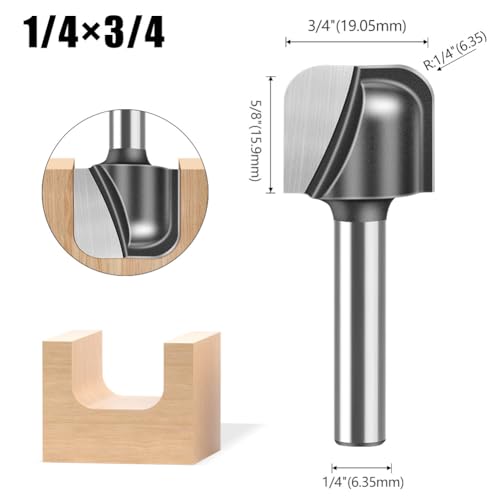 Bowl and Tray Router Bits with 1/4" Shank 5PCS Carbide Signmaking Carving Router Bit Set Radius:1/8",1/8" 5/32",1/4",1/4". (1/4" Shank)