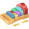 Kiasthome Expandable Bamboo Lid Organizers Inside Cabinet, Kitchen Cabinet Organizers with 3 Adjustable Dividers, Storage Plastic Lids, Food Container Lid Holder Organizer for Drawer Pantry, Nature