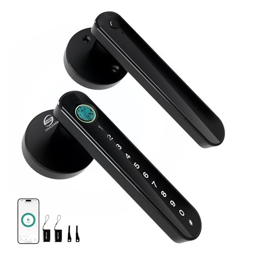 Smart Electronic Fingerprint Door Lock, Keyless Entry with Handle, Codes, APP, IC Cards, Fingerprints, Keys, for Home Bedroom Apartment (Black)
