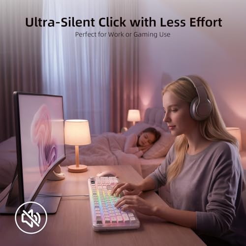 AUSDOM K98pro Wireless Silent Creamy Keyboard, Tri-Mode BT/2.4G/USB-C Computer Keyboard with Number Pad, RGB Backlit Media Knob Keyboard, White - Image 4