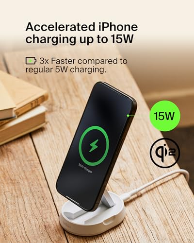 Belkin Qi2 15W Magnetic Wireless Charging Stand, Convertible Fast