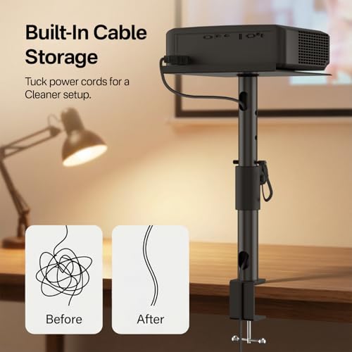 Height/Tilt/Swivel Adjustable Desktop Projector Stand Table for Aurzen Nebula XGIMI VANKYO Jinhoo AuKing Epson and Most Projectors - Desk Projector Stand Clamp on Desktop Wr Headphone Holder, Single