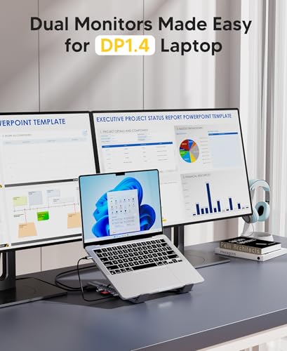 Mukiya USB C Docking Station Dual Monitor, 9 in 1 Laptop Stand with 2 HDMI