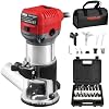 TEENO Wood Router, 6.5 Amp 1.25 HP Compact Router Tools for Woodworking, 13000-33000 RPM Hand Trim Router with 15pcs 1/4" Bits Set, 6 Variable Speeds, Edge Guide, Roller Guide - Image 9