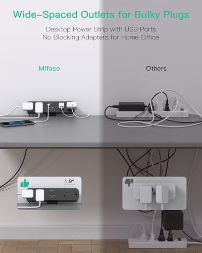 Mifaso Desk Clamp Power Strip 10FT, 40W USB C Fast Charging Station, Black