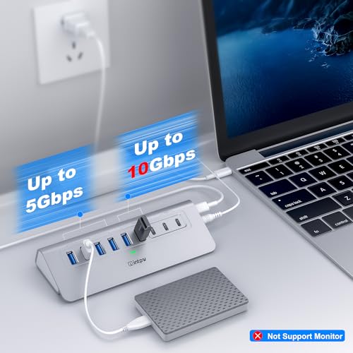 intpw Powered USB Hub 10Gbps, 9-Port USB 3.2/USB C Hub, 65W Power Adapter - Image 4