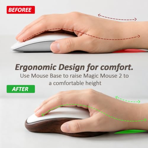 Walnut Wood Apple Magic Mouse Grip USB‑C Connector, Comfortable Ergonomic Mouse Rest, Natural Walnut Wood Construction, Perfect for Home & Office Desks