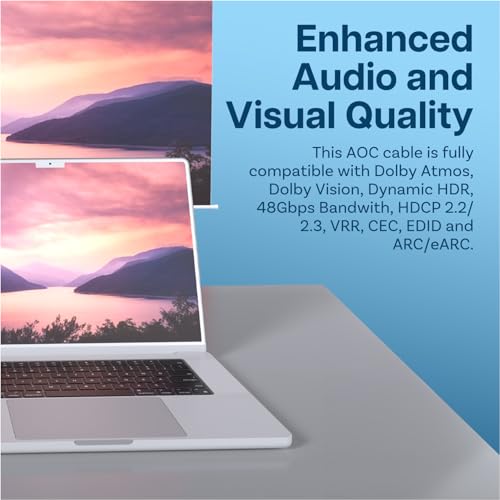 MMOBIEL HDMI 8K Fiber Optic Cable 10ft 48Gbps Ultra High Speed – 8K@60Hz, 4K@120Hz, Dynamic HDR, ARC/eARC, HDMI 2.1, HDCP 2.2/2.3 – Active Optical Cable (AOC) for PS5/Pro, Xbox, TV, Projector - Image 5