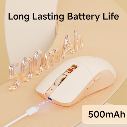 EWEADN G309 Wireless Mouse, Bluetooth & 2.4G Dual Mode Computer Mice, 5 Adjustment Levels 4000 DPI Silent Ergonomic Mouse, 7 Buttons Rechargeable Portable Mouses for Laptop/PC/Mac/iPad - Pink