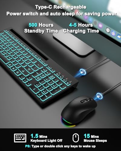 Wireless Keyboard and Mouse Combo, 7 Backlit Effects, Light Up Letters