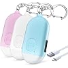 Personal Safety Alarm - 3-Pack - Rechargeable - Strobe LED Flashlight - SOS Emergency Loud Siren - Self-Defense Keychain - for Women, Students, Children, Seniors (White, Pink, Blue)