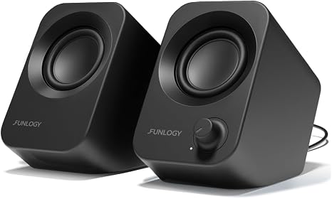 FUNLOGY Speaker Plus - 14W Stereo PC Speakers, Dual Amplifiers & DSP Tuned, USB-C Powered, 3.5mm AUX, Compact Desktop Speakers with 30° Tilt, for PC, Laptop, Monitor & Gaming,Black